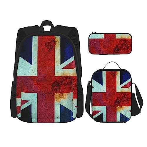 3-teiliges Weihnachtsball-Rucksack-Set, verstellbare Schultertasche, Set mit Lunchbox, Federmäppchen, Vintage Union Jack Britische Flagge, Einheitsgröße, Daypack Rucksäcke von BONDIJ