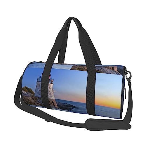 3D Seaside Lighthouse Runde Turnbeutel Große Kapazität Reise Duffle Bag, langlebige Runde Reise Sporttaschen, Schwarz, Einheitsgröße, Schwarz , Einheitsgröße von BONDIJ