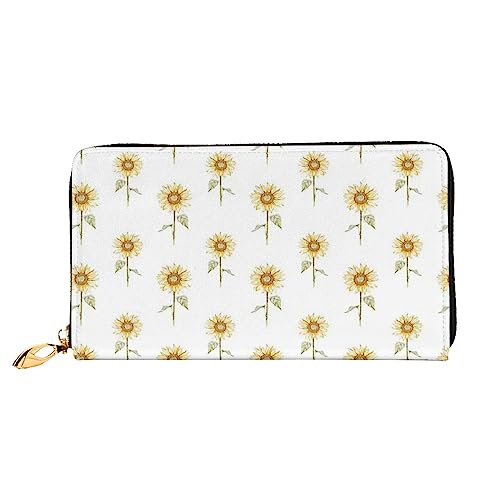 BONDIJ Damen-Geldbörsen – PU-Leder langer Reißverschluss Kartenetui – Sonnenblumen und Schmetterling mehrere Kartenfächer Clutch für Frauen, Sonnenblume, handbemalt, Blumenmuster, Einheitsgröße von BONDIJ