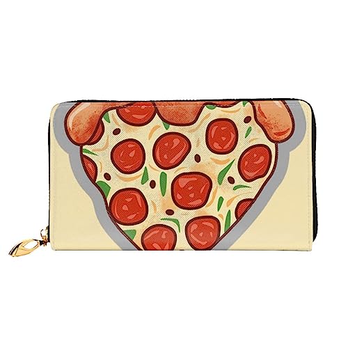 BONDIJ Damen-Geldbörsen – PU-Leder langer Reißverschluss Kartenetui – Sport Ball mehrere Kartenfächer Clutch für Frauen, I Love Pizza Herz, Einheitsgröße von BONDIJ