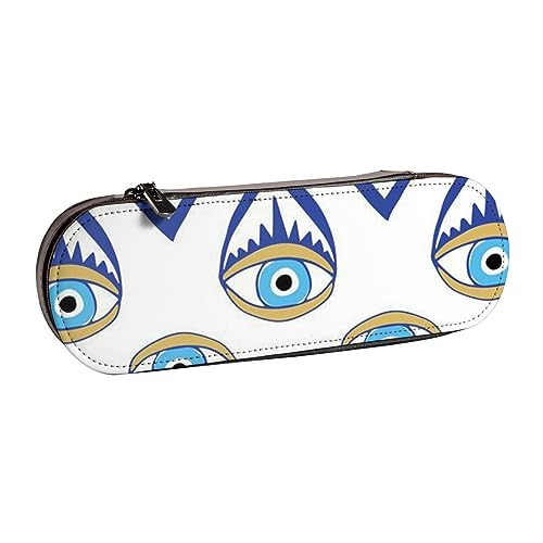 BONDIJ Exotic Tribe Theme Bedruckte Leder Bleistift Pouch, Große Kapazität Stift Taschen Niedlich Bleistift Fall Kosmetik Organizer Tasche mit Reißverschluss, Augen Blau Muster, Einheitsgröße, von BONDIJ