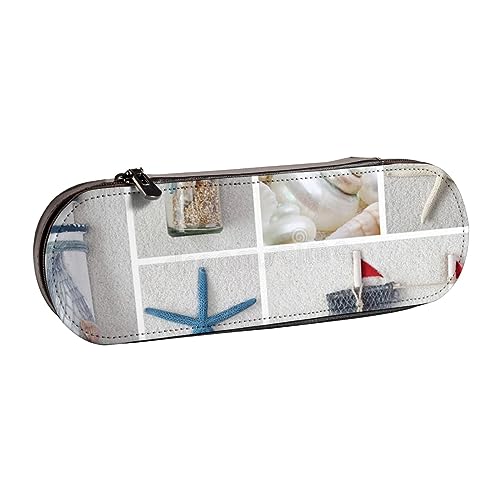 BONDIJ Marine Segelboot Bedruckte Leder Bleistift Pouch, Große Kapazität Stift Taschen Niedlich Bleistift Fall Kosmetik Organizer Tasche mit Reißverschluss, Marine Segelboot, Einheitsgröße, Münzbeutel von BONDIJ