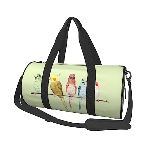 Bunte Papageien auf Baum Runde Turnbeutel Große Kapazität Reise Duffle Bag, langlebige Runde Reise Sport Taschen, Schwarz, Einheitsgröße, Schwarz , Einheitsgröße von BONDIJ