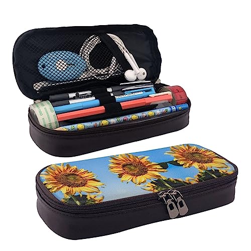 Federmäppchen, großes Fassungsvermögen, Leder-Federmäppchen, niedliche Blumen, Make-up-Tasche für Damen und Herren, goldene Sonnenblume, Einheitsgröße, Münzbeutel von BONDIJ