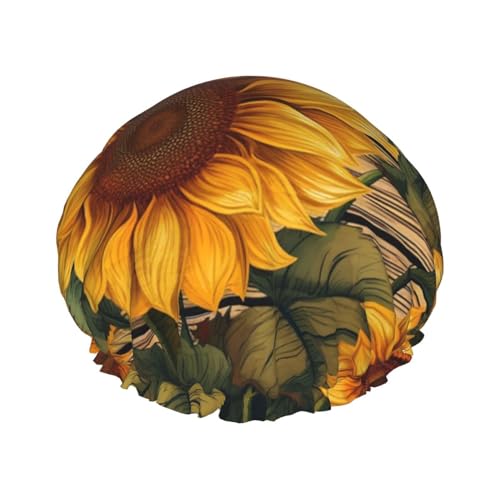 Paint Wooden Board Sunflower Printed Shower Cap for Women Waterproof Bath Caps Reusable Double Layered Shower Hat Bathing Shower Caps for Men Ladies Spa Salon von BONDIJ