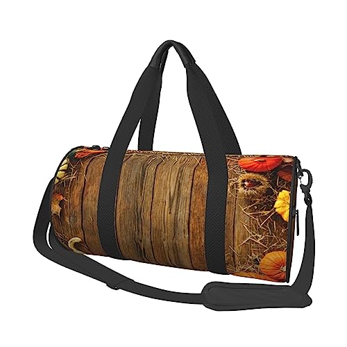 Runde Turnbeutel, Große Kapazität Reise Duffle Bag, Durable Fall Blätter Holz Runde Reise Sport Taschen, Herbsternte, Einheitsgröße von BONDIJ