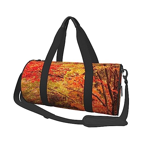 Runde Turnbeutel, Große Kapazität Reise Duffle Bag, Durable Fall Blätter Holz Runde Reise Sport Taschen, Herbstlaub, Einheitsgröße von BONDIJ