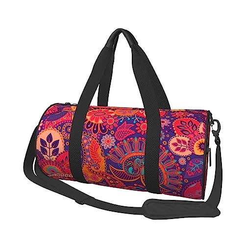 Runde Turnbeutel, große Kapazität Reise Duffle Bag, Durable Abend in Vancouver Runde Reise Sport Taschen, Ethnic Tribal Classics Floral, Einheitsgröße von BONDIJ