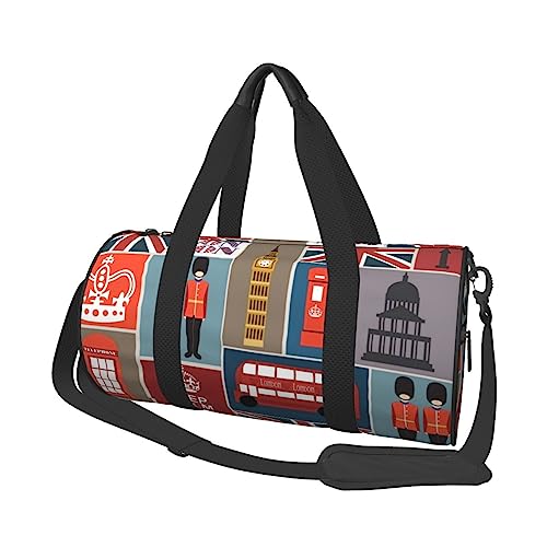 Runde Turnbeutel, große Kapazität Reise Duffle Bag, Durable Ethnic Bohemian Muster Runde Reise Sport Taschen, England-Symbole, Einheitsgröße von BONDIJ