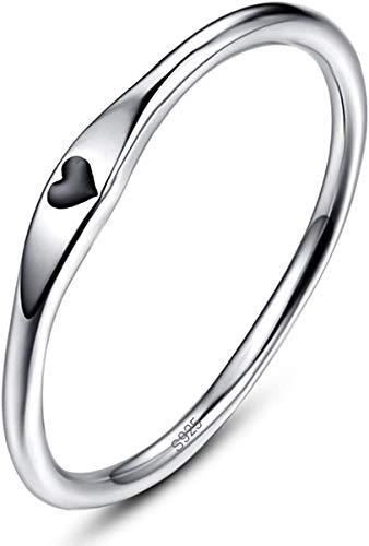 BONLAVIE 925 Sterling Silber einfache Carve Herz Hochzeit Band stapelbar Versprechen Ring für Sie (60(19.1), A-Silber-Schwarz) von BONLAVIE