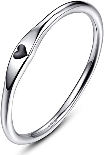 BONLAVIE 925 Sterling Silber einfache Carve Herz Hochzeit Band stapelbar Versprechen Ring für Sie (52 (16.6), A-Silber-Schwarz) von BONLAVIE