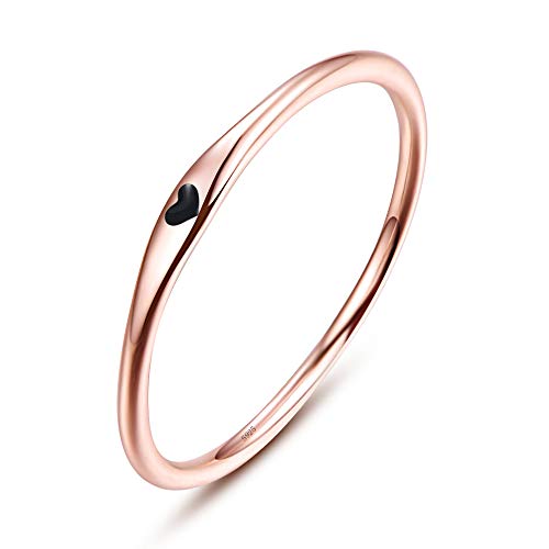 BONLAVIE 925 Sterling Silber einfache Carve Herz Hochzeit Band stapelbar Versprechen Ring für Sie (49.3(15.7), B-Rosegold-Schwarz) von BONLAVIE