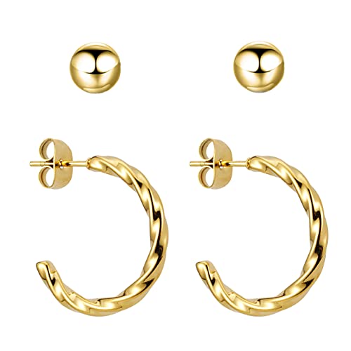 BONNYBIRD® Ohrringe Gold Creolen Set - Creolen Gold Klein Gedreht Creolen Edelstahl Damen Ohrstecker Gold Ohrringe Set Ohrringe Creolen Gold Hoops von BONNYBIRD