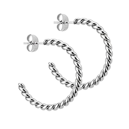 BONNYBIRD® Creolen Silber Gedreht - Ohrringe Silber Creolen Edelstahl Damen, Hoops Ohrringe Chirgurenstahl Kreolen Silber von BONNYBIRD