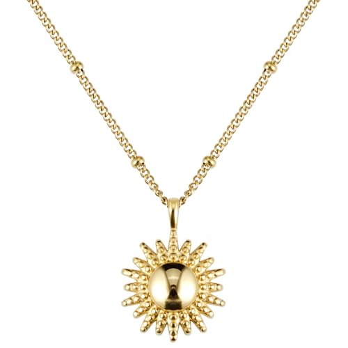 BONNYBIRD® Kette Sonne Gold - Sonne Anhänger Gold Halskette Damen Sonne Kette Damen Gold Edelstahlkette Damen Anhänger Sonne Goldkette Damen Kette Sonne von BONNYBIRD