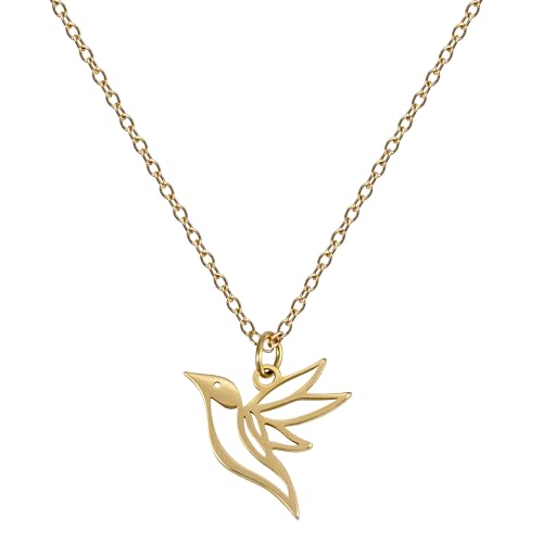 BONNYBIRD® Kolibri Kette Gold - Halskette Damen Gold Anhänger Kolibri Gold Edelstahlkette mit Vogel Kette Gold Schmuck Kolibri Kettenanhänger Gold von BONNYBIRD