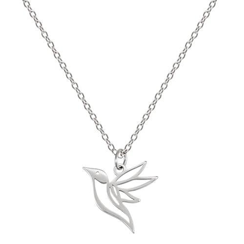 BONNYBIRD® Kolibri Kette Silber - Halskette Damen Anhänger Kolibri Silber Edelstahlkette mit Vogel Kette Silber Schmuck Kolibri Kettenanhänger Silber von BONNYBIRD