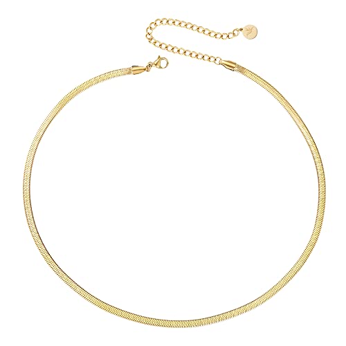 BONNYBIRD® Schlangenkette Gold - Goldkette Damen ohne Anhänger Halsreif Gold Kette Gold Flach Kette Schlange Goldkette Schlangenkette Damen Gold von BONNYBIRD