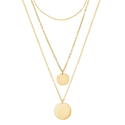 BONNYBIRD® Ketten Set Gold Kette mit Plättchen Layering Kette Damen Edelstahl, Anhänger Kette Gold Damen Multi Chain Halsketten Set Goldkette Damen von BONNYBIRD