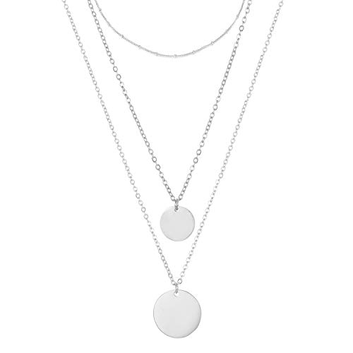 BONNYBIRD® Ketten Set Silber Kette mit Plättchen Layering Kette Damen Edelstahl, Anhänger Kette Silber Multi Chain Halsketten Set Silberkette Damen von BONNYBIRD