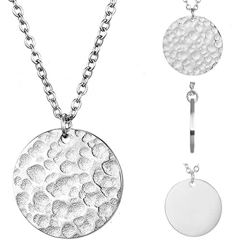 BONNYBIRD® Platten Kette Silber Damen - Halskette mit Platte Silber, Coin Kette mit Plättchen Anhänger Gehämmert, Runde Silberkette Damen Edelstahl von BONNYBIRD