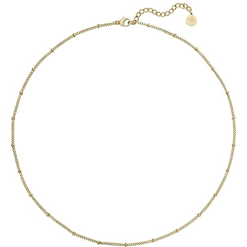 BONNYBIRD® Feine Panzerkette Damen Gold - Schlichte Kette mit Kugeln Zarte Kette Damen Gold Choker Halskette Dünne Panzerkette Dezente Kette Kurz 38 + 5cm von BONNYBIRD