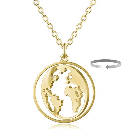 BONNYBIRD® Kette Weltkugel Gold - Weltkarten Kette Globus mit Rotierbarem Weltkugel Anhänger Urlaub Must Haves Weltkugel Kette Welt Wanderlust Kette von BONNYBIRD