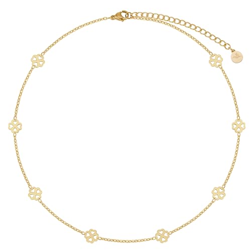 BONNYBIRD® Kleeblatt Kette Gold - Kette Glücksbringer Damen, Kurze Choker Kette Kleeblatt Gold von BONNYBIRD