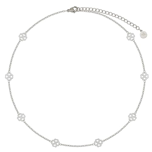 BONNYBIRD® Kleeblatt Kette Silber - Kette Glücksbringer Damen, Kurze Choker Kette Kleeblatt Silber von BONNYBIRD