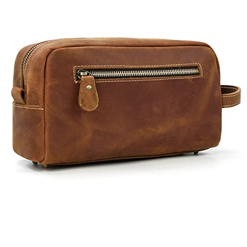 Leder Herren Kosmetiktasche Unisex Kulturbeutel Vintage Kulturbeutel Herren Schminktaschen Reiseveranstalter Handgelenktasche von BONOOL