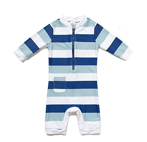 BONVERANO Baby Junge EIN stück 3/4 der ärmellänge UV-Schutz 50+ Badeanzug MIT Einem Reißverschluss…(Blau-Die Tasche, 12-18Monate)… von BONVERANO