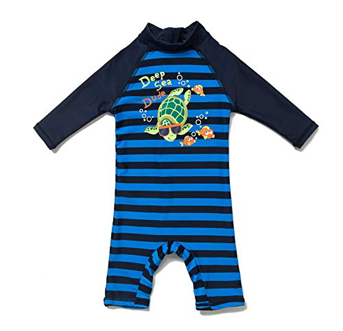 BONVERANO Baby Junge EIN stück 3/4 der ärmellänge UV-Schutz 50+ Badeanzug MIT Einem Reißverschluss…(Blau-Grüne Die schildkröte, 6-9Monate)… von BONVERANO