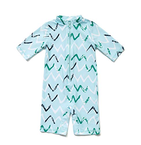 BONVERANO Baby Junge EIN stück Kurzärmel-Kleidung UV-Schutz 50+ Badeanzug MIT Einem Reißverschluss(Blau-Blau, 3-6Monate)… von BONVERANO