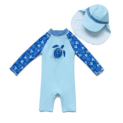 BONVERANO Baby Junge EIN stück Langärmelige-Kleidung UV-Schutz 50+ Badeanzug MIT Einem Reißverschluss(Blau-Die schildkröte,18-24Monate… von BONVERANO