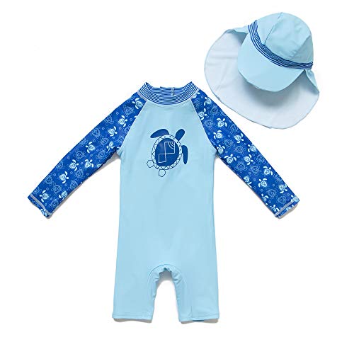 BONVERANO Baby Junge EIN stück Langärmelige-Kleidung UV-Schutz 50+ Badeanzug MIT Einem Reißverschluss(Blau-Die schildkröte,3-6Monate… von BONVERANO