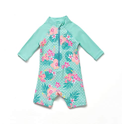 BONVERANO Baby Mädchen Badeanzug Kleinkind Badeanzug Langarm Reißverschluss Einteiler Bademode mit UPF 50+ Sonnenschutz, grün, 2-3 Jahre von BONVERANO