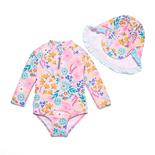 BONVERANO Baby Mädchen EIN stück Langärmelige-Kleidung UV-Schutz 50+ Badeanzug mit Badekappe…(Rosa-Rose,24-36Monate… von BONVERANO