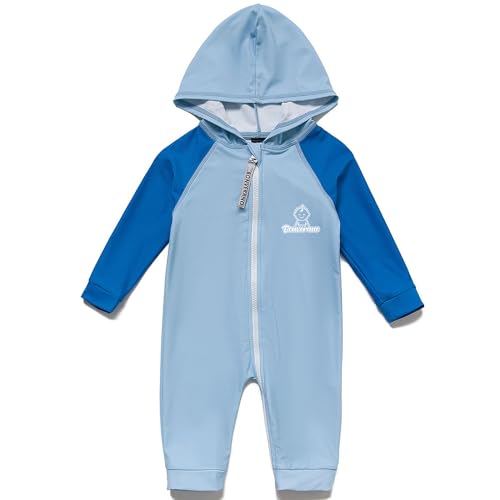 BONVERANO Badeanzug für Babys und Kleinkinder Mit Kapuze UV-Schutz 50+ Badebekleidung Mädchen/Jungen 0-4 Jahre(Blau, 3-6Months) von BONVERANO