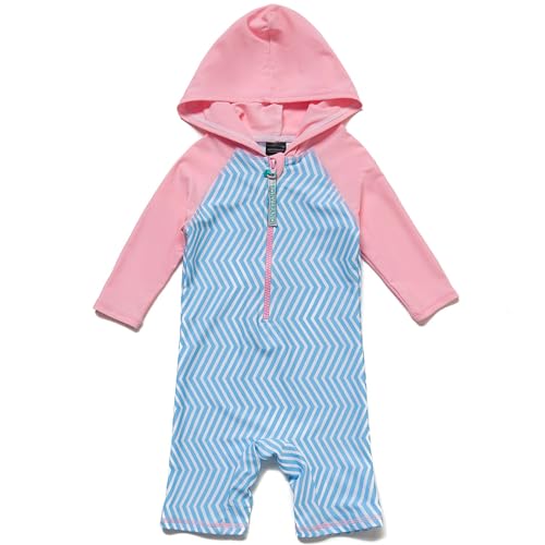 BONVERANO Badeanzug für Babys und Kleinkinder Mit Kapuze UV-Schutz 50+ Badebekleidung Mädchen/Jungen 0-4 Jahre(Blau Rosa, 18-24Months) von BONVERANO