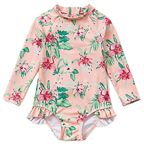 BONVERANO Kleiner Mädchen Schwimmanzug UV-Schutz Blumen Schwimmanzug mit Sonnenhut (6-9Months, Rosa) von BONVERANO