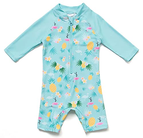 BONVERANO Sunsuit/Badeanzug für Säuglinge, Kleinkinder, Babys, Mädchen, LSF 50+, einteiliger Badeanzug mit Reißverschluss und Mütze Gr. 2-3 Jahre, Blaue Ananas von BONVERANO