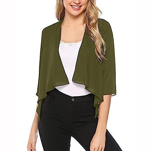 BOOMJIU Bolero Damen Festlich Chiffon Bolero Jäckchen Brautjacke Strickjacke Bolero Kurzarm Damen für Abendkleider Festlich Kurze 3/4 Ärmel elegant Schulterjacke Casual Shrug Top von BOOMJIU