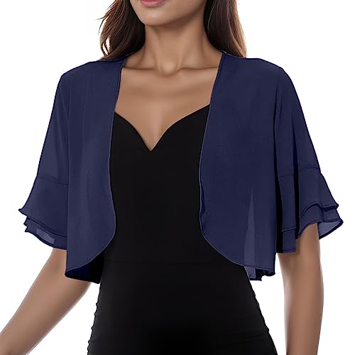 BOOMJIU Bolero Damen Festlich Chiffon Bolero Jäckchen Brautjacke Strickjacke Bolero Kurzarm Damen für Abendkleider Festlich Kurze 3/4 Ärmel elegant Schulterjacke Casual Shrug Top von BOOMJIU