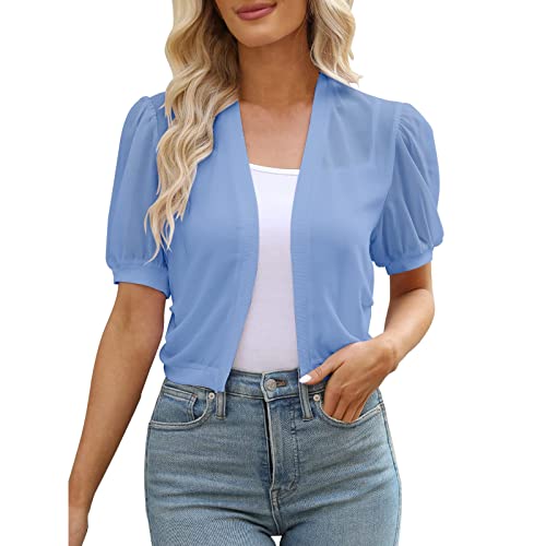 Damen Bolero Chiffon Jacke Transparente Schicke Boleros Festlicher Bolerojacke Kurzarm Sommer Blazer Jäckchen Spitze Bolero für Abendkleider Hochzeit von BOOMJIU