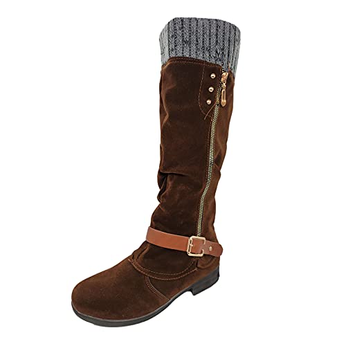 BOOMJIU Hohe Stiefel Damen Mit Absatz Lange Stiefel Damen Sexy Flach Winterstiefel Damen Flach Casual Cowboy Stiefel rutschfeste Winterstiefel Westernstiefel Klassisch Damenschuhe Winterschuhe von BOOMJIU