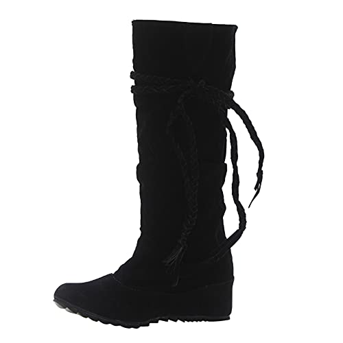 BOOMJIU Hohe Stiefel für Damen Stiefeletten Ankle Boots Fransen Langschaft Winterschuhe Retro-Stil Quaste Reiterstiefel Schuhe Kniehohe Schuhe Runde Zehen Halblange Stiefel Winter und Herbst von BOOMJIU