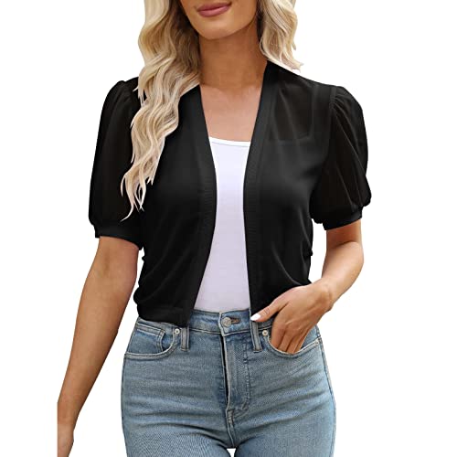 Damen Bolero Chiffon Jacke Transparente Schicke Boleros Festlicher Bolerojacke Kurzarm Sommer Blazer Jäckchen Spitze Bolero für Abendkleider Hochzeit von BOOMJIU