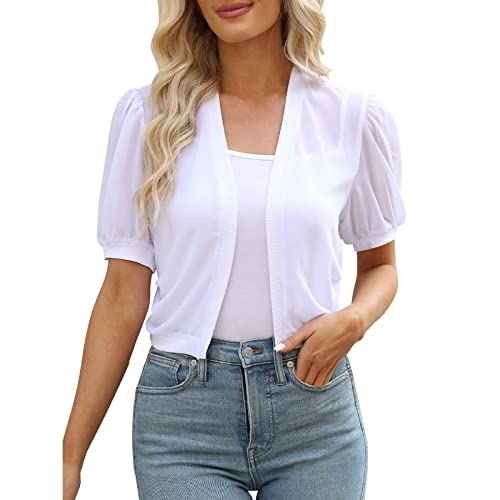 Damen Bolero Chiffon Jacke Transparente Schicke Boleros Festlicher Bolerojacke Kurzarm Sommer Blazer Jäckchen Spitze Bolero für Abendkleider Hochzeit von BOOMJIU