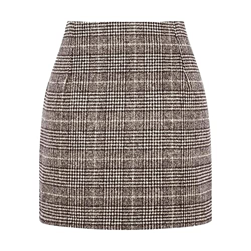 Damen Kariert Röcke Elegant Figurbetont Minirock mit Plaid Unsichtbarer Reißverschluss A Linie Hohe Taille Herbst Kurze Freizeitrock Arbeitsrock Bodycon Rock von BOOMJIU