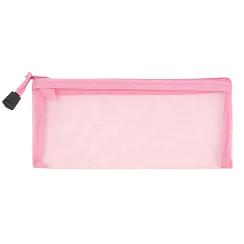 Durchsichtiges Federmäppchen 2Pcs Einfache Transparente Mesh Kosmetische Aufbewahrungstasche Klarer Reißverschluss Bleistift Fall Nylon Make-Up Beutel Toilettenartikel Handtasche-A6-Rosa von BOQUN